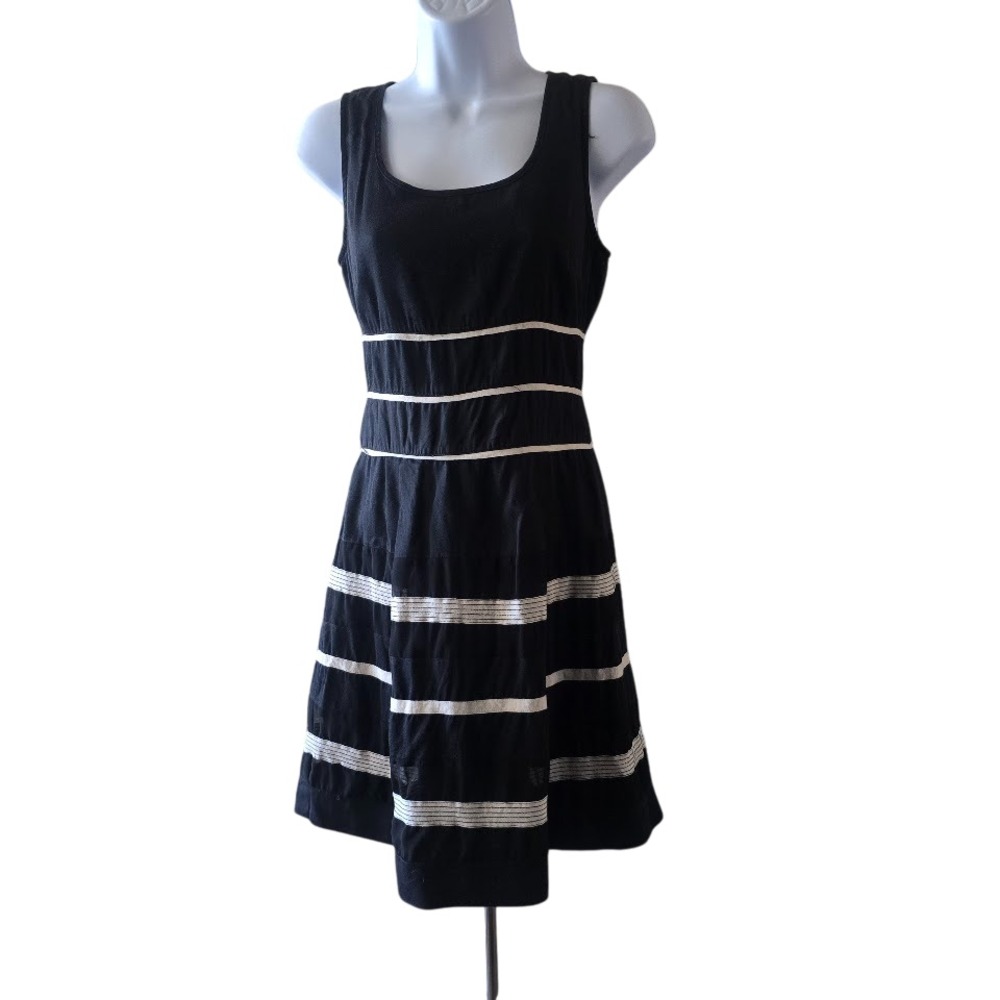 41 Hawthorn Fit & Flare Dress Womens XS Black White Striped Sleeveless Mini